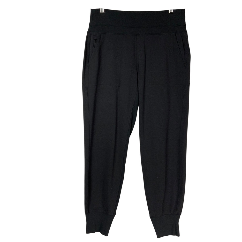Athleta Venice Jogger Black High Waisted Ribbed Waist Zipper Pockets Nylon M